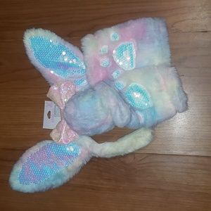 NWT " Claires" 3 pc fuzzy pastel bunny kit- headband w/ ears, tail & paws